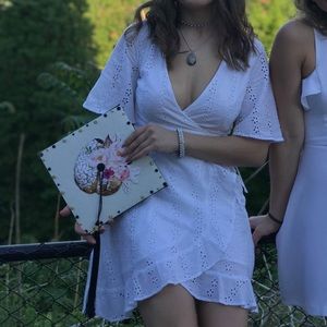 White Wrap-Up v-neck A-Line Flowy Dress